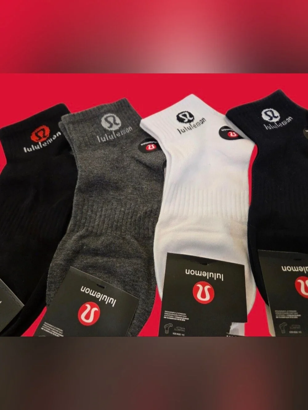 Lululemon Womens Logo Ankle Socks Medium BNWT With Box 5 Pair Black Gray White